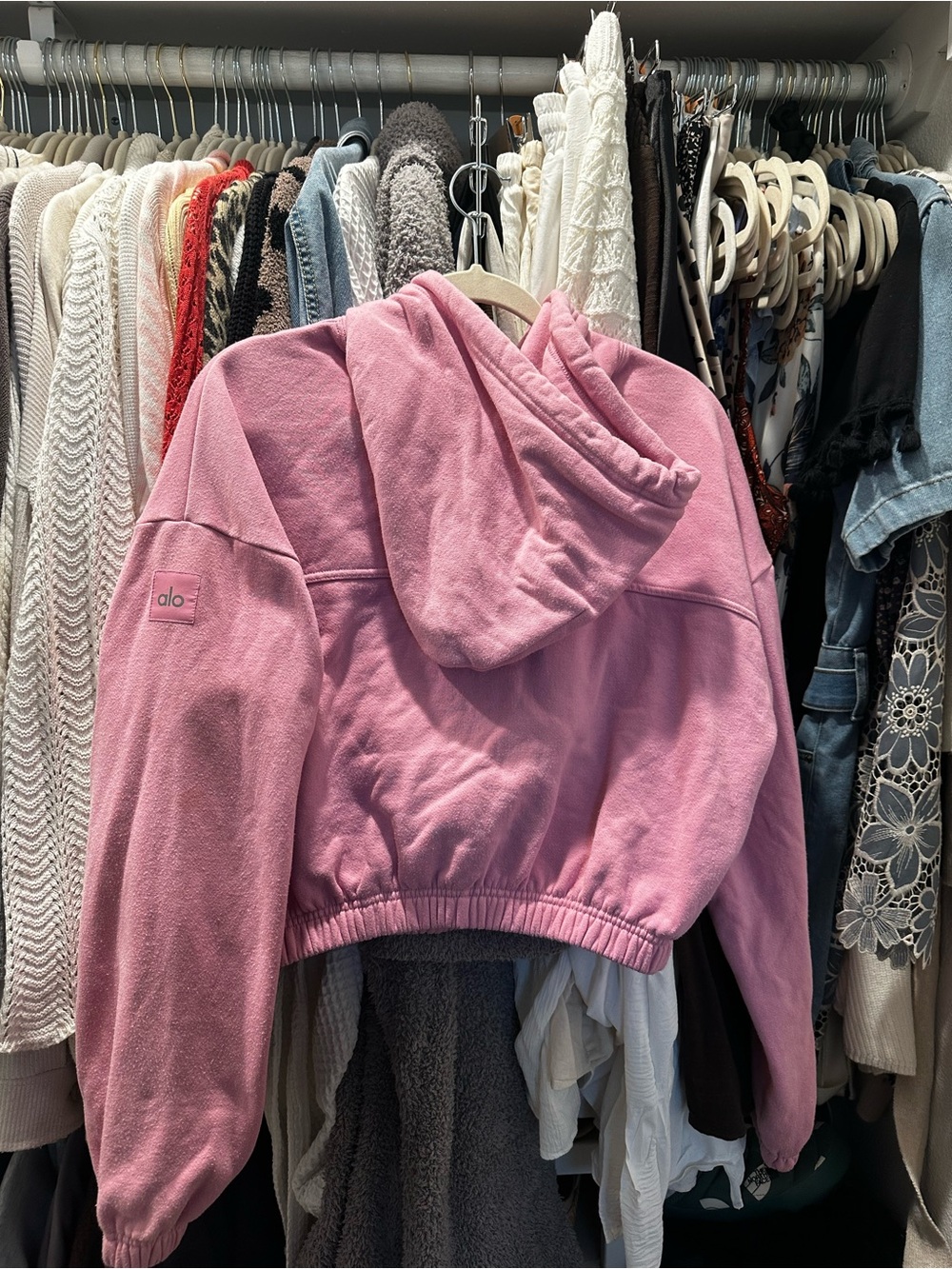 ALO Yoga Pink Cropped Hoodie Pullover - Picture 2 of 4